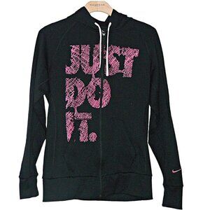 Womens Nike Therma Fit Zip Front Hoodie JUST DO IT Graphic Black Pink Size Small